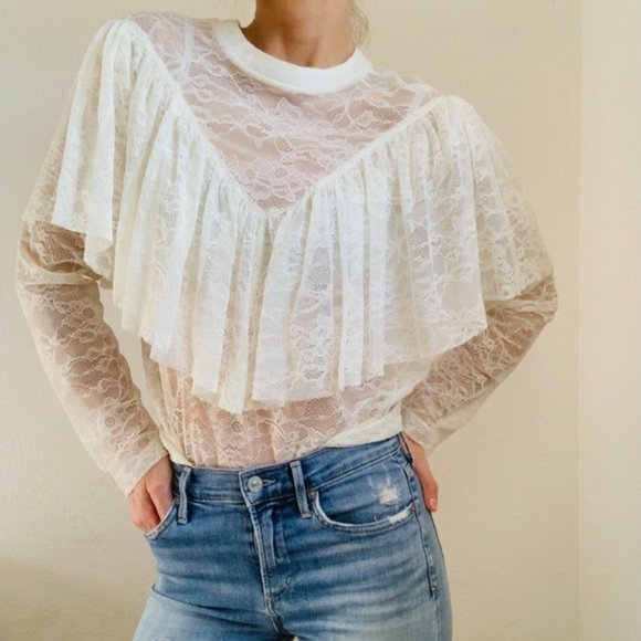 Zara Tops - ZARA Basic Collection Ruffle Lace Top